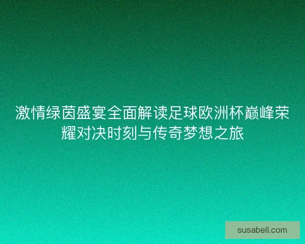 激情绿茵盛宴全面解读足球欧洲杯巅峰荣耀对决时刻与传奇梦想之旅
